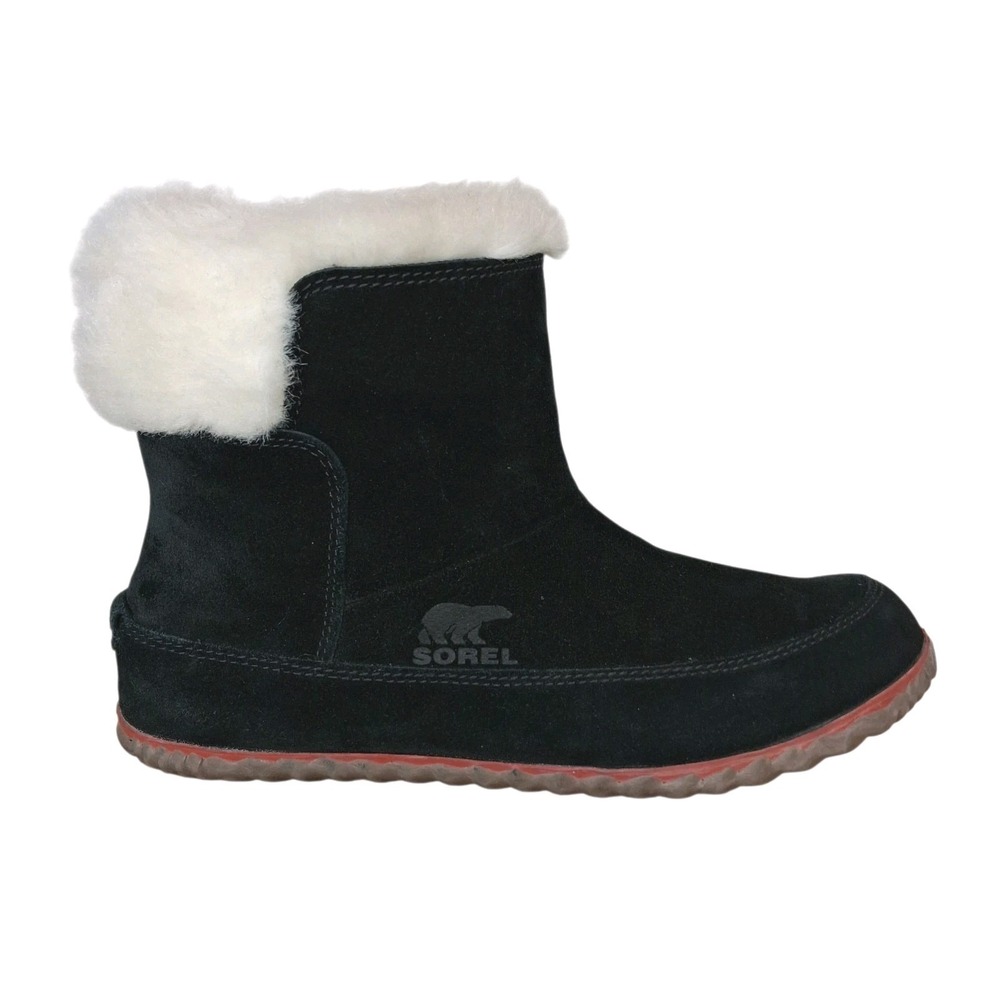 Sorel Women's Out N About Black Leather Fur Lined Booties Ankle Boots Sz 9